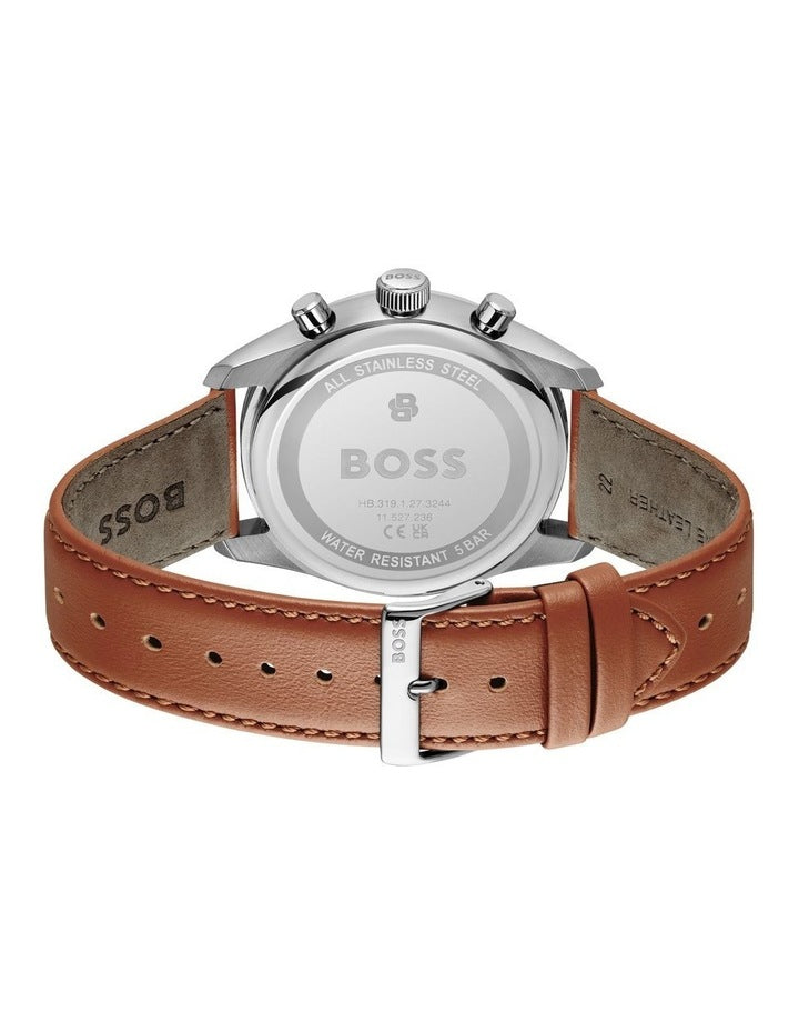 Grand Prix 44 Leather White Dial Watch in Brown