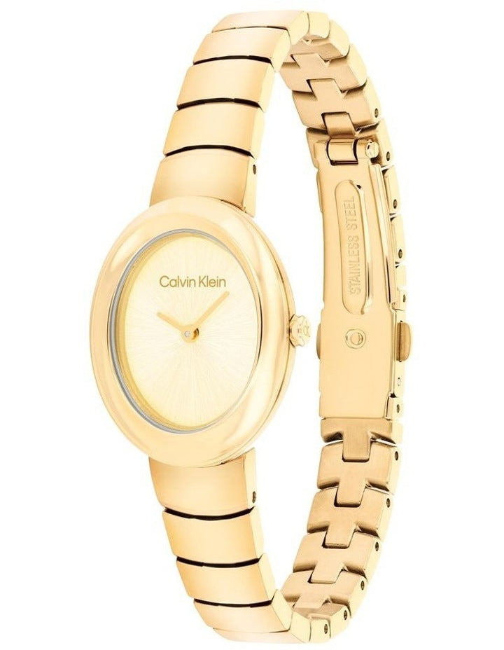 Twisted Bezel Ionic Plated Thin Steel Light Dial Ladies Watch in Gold