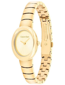 Twisted Bezel Ionic Plated Thin Steel Light Dial Ladies Watch in Gold