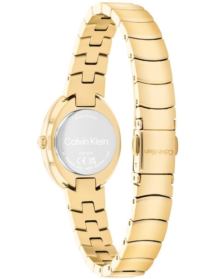 Twisted Bezel Ionic Plated Thin Steel Light Dial Ladies Watch in Gold