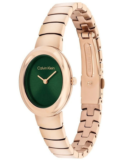 Twisted Bezel Ionic Plated Rose Gold Steel Dial Watch in Dark Green