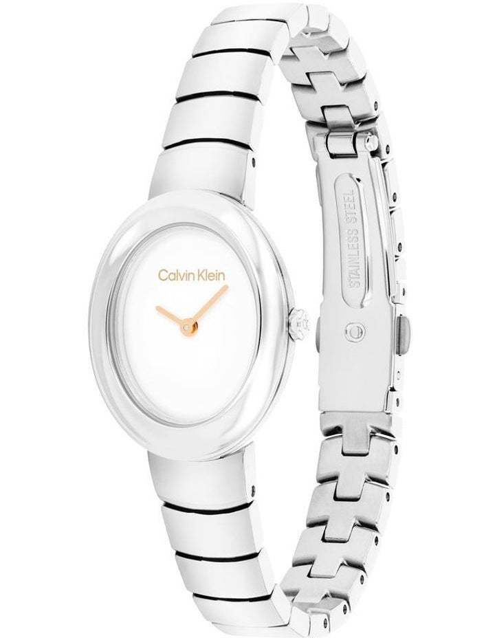 Twisted Bezel Stainless Steel Dial Watch in White