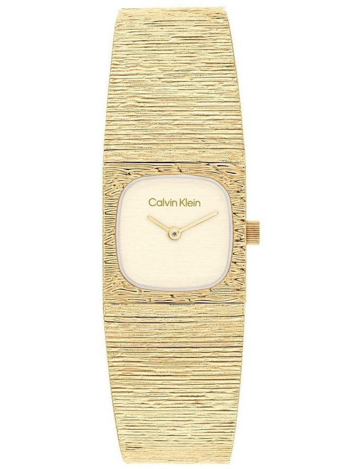Sophisticated Square Ionic Plated Thin Steel Dial Watch in Champagne