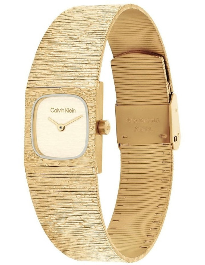 Sophisticated Square Ionic Plated Thin Steel Dial Watch in Champagne