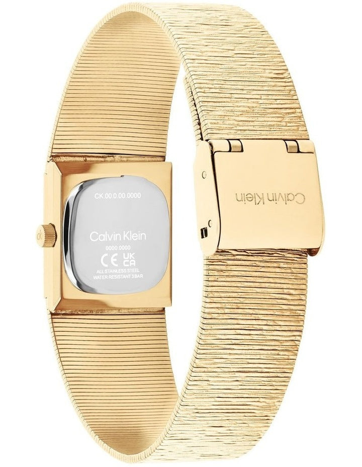 Sophisticated Square Ionic Plated Thin Steel Dial Watch in Champagne
