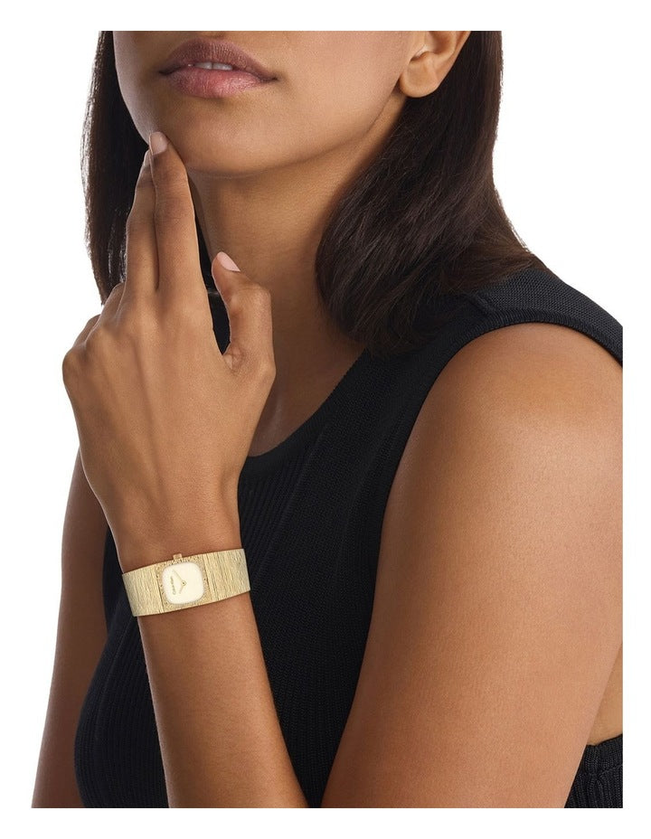 Sophisticated Square Ionic Plated Thin Steel Dial Watch in Champagne