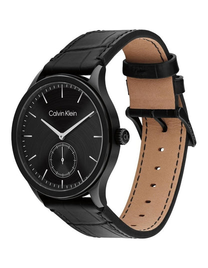 Tailored Leather Dial Watch in Black
