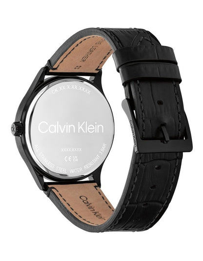 Tailored Leather Dial Watch in Black