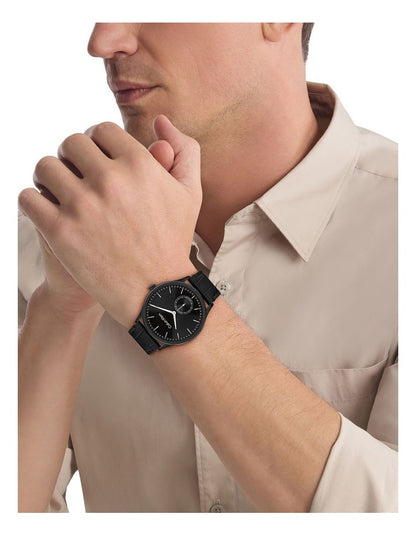 Tailored Leather Dial Watch in Black