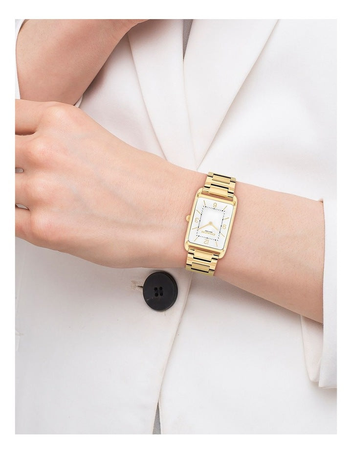 Elliot Ionic Plated Thin Steel Silver Dial Watch in White Gold