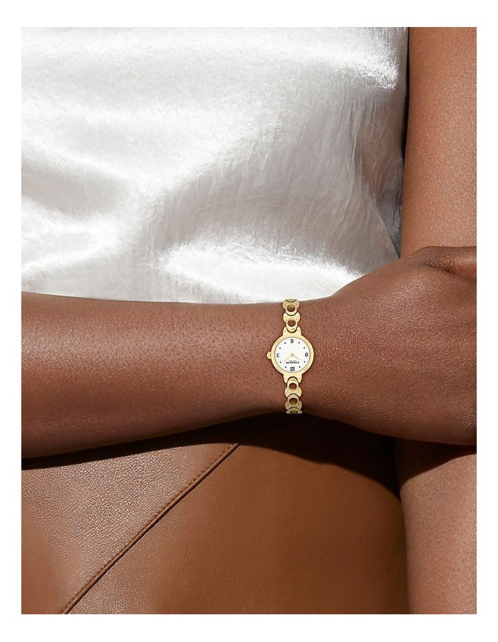 Iris Ionic Plated Thin Steel Chalk Dial Watch in Gold