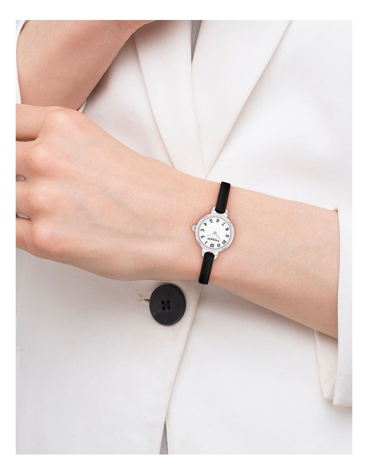 Iris Black Calfskin Dial Watch in White