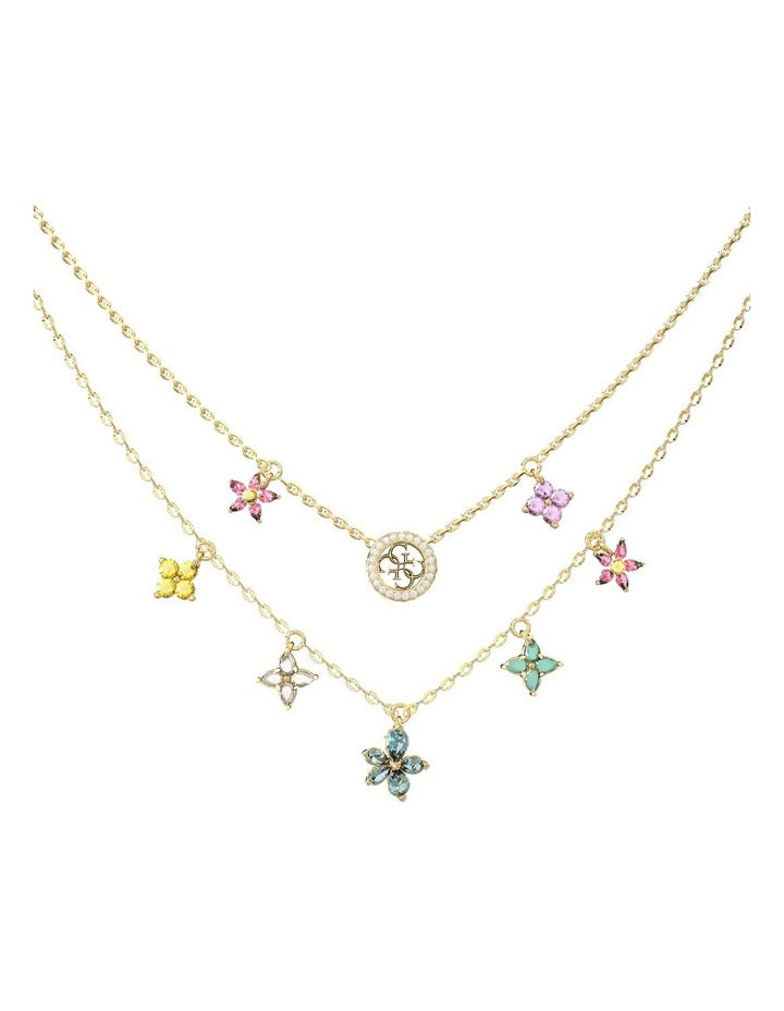 Two Rows Flowers Necklace 6-18 in Multi