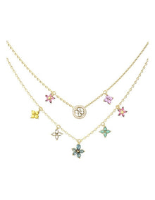 Two Rows Flowers Necklace 6-18 in Multi