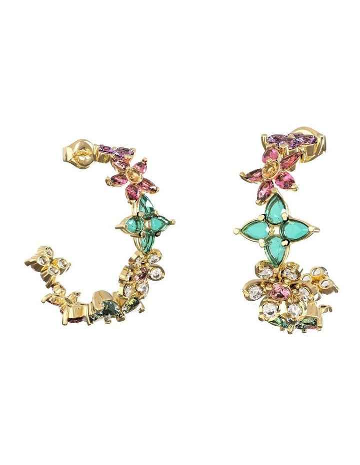 Crystal Flowers Hoops Earrings 24mm in Multi
