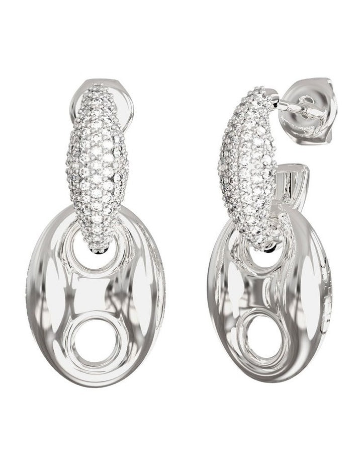 Marine Pave Link Pendants Earrings 25mm in Silver
