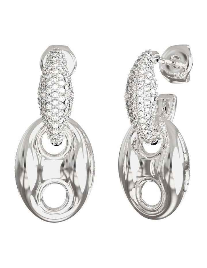 Marine Pave Link Pendants Earrings 25mm in Silver