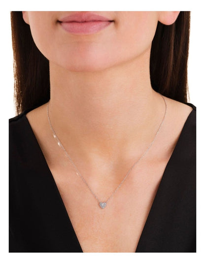 Pav Heart Necklace in Silver-Tone