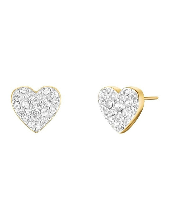 Pav Heart Stud Earrings in Gold-Tone