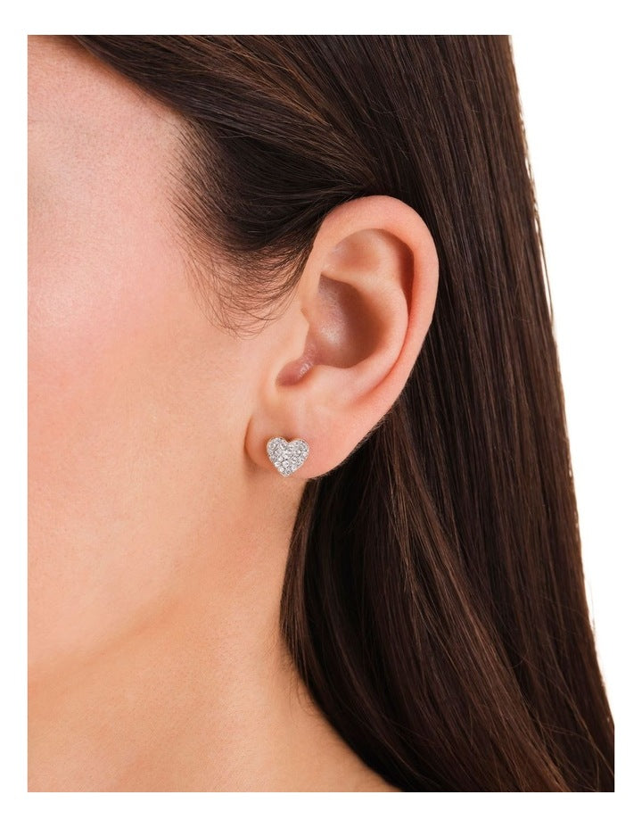 Pav Heart Stud Earrings in Gold-Tone