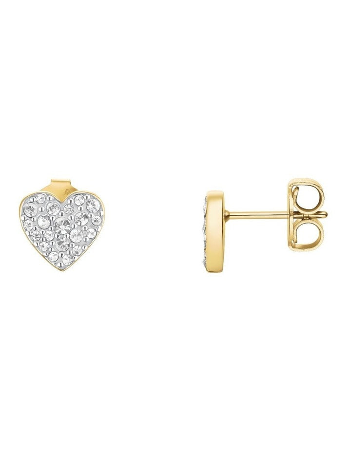 Pav Heart Stud Earrings in Gold-Tone