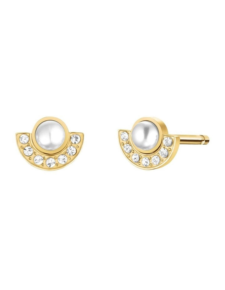 Modern Pearl Circle Stud Earrings in Gold-Tone
