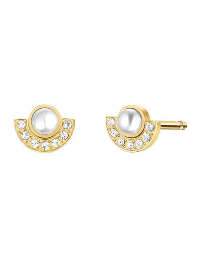 Modern Pearl Circle Stud Earrings in Gold-Tone