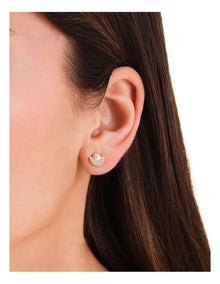 Modern Pearl Circle Stud Earrings in Gold-Tone