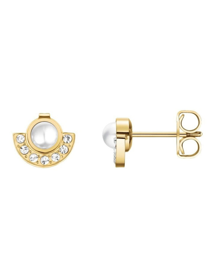 Modern Pearl Circle Stud Earrings in Gold-Tone