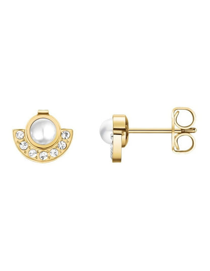 Modern Pearl Circle Stud Earrings in Gold-Tone