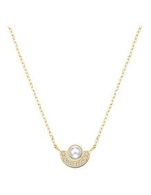 Modern Pearl Circle Necklace in Gold-Tone