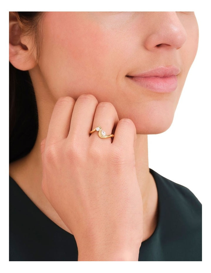 Mix Wave Ring Size 54 in Gold-Tone