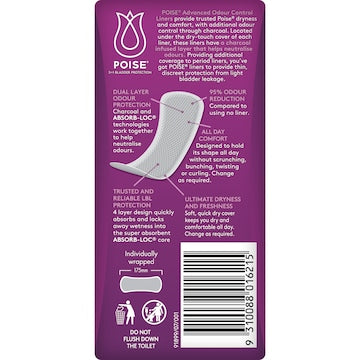 Poise Incontinence Liners Light With Charcoal 22 pack