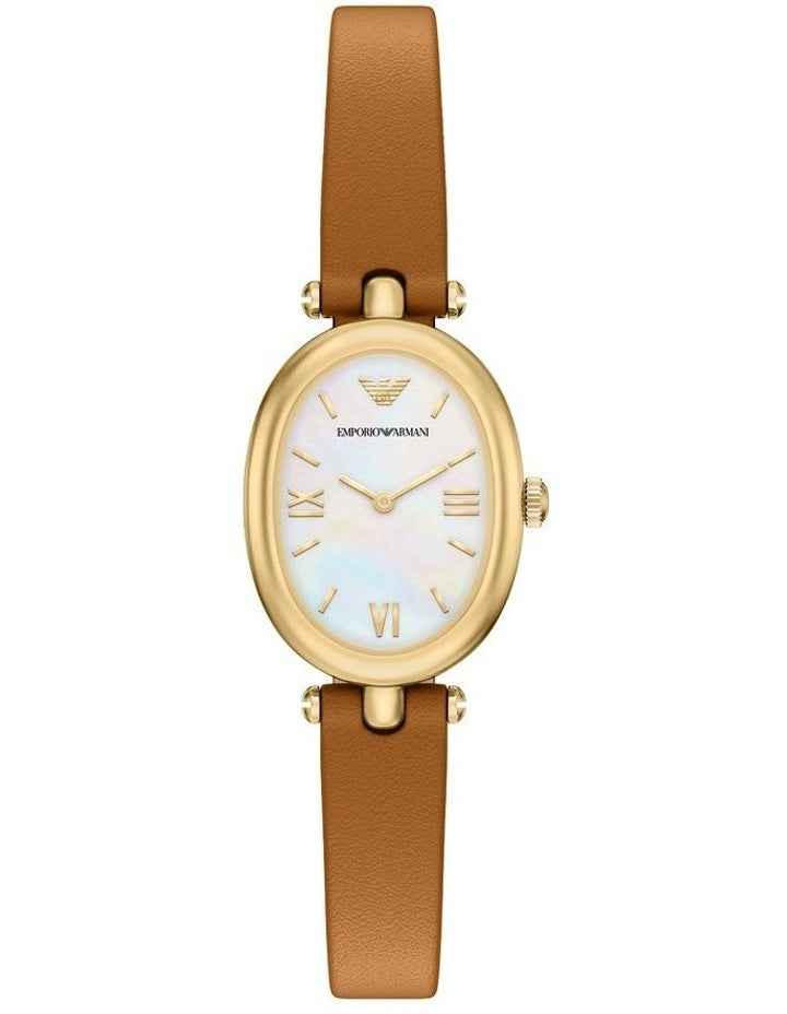 Analogue Watch - Brown Leather Strap, Gold-Tone Case