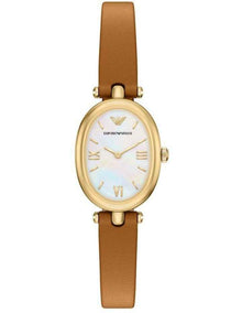 Analogue Watch - Brown Leather Strap, Gold-Tone Case