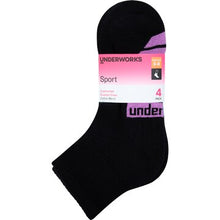 Underworks Ladies Quarter Crew Socks Size 5-8 Black 4 pack