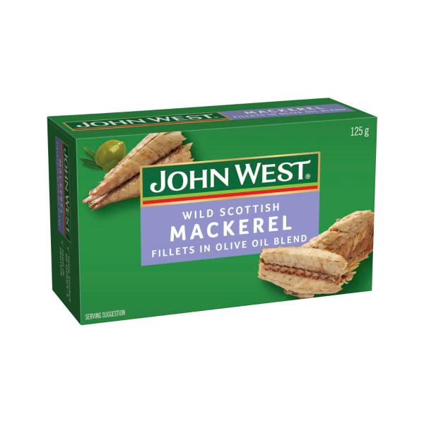 JOHN WEST MACKEREL FILLETS 125G:OLIVE OIL:.:125 GRAM