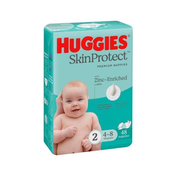 HUGGIES SKIN PROTECT NEWBORN NAPPIES SIZE 2: 48 PACK