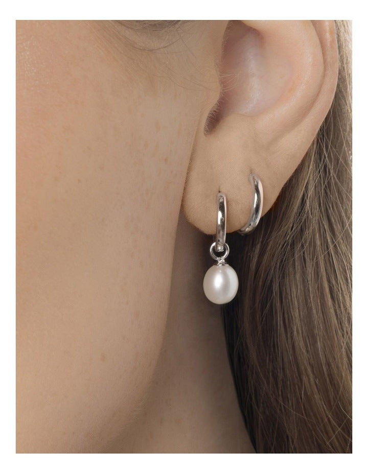 Versatile Pearl Hoop Earrings in Silver