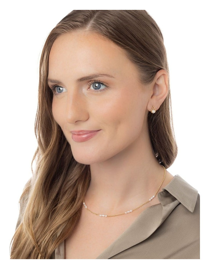 Dainty Pearl Trio Chain Necklace in Gold