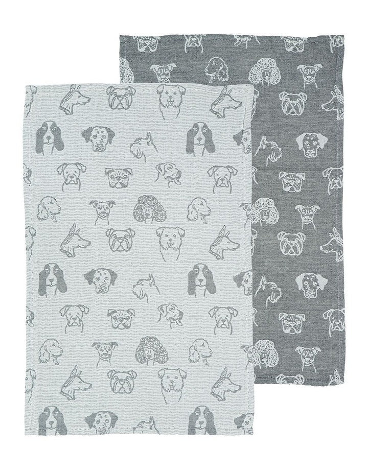 Jacquard Dogs Kitchen Towel 2 Pack in Grey