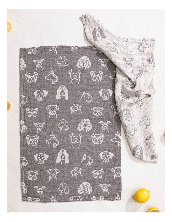 Jacquard Dogs Kitchen Towel 2 Pack in Grey