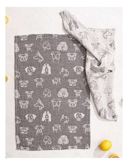Jacquard Dogs Kitchen Towel 2 Pack in Grey
