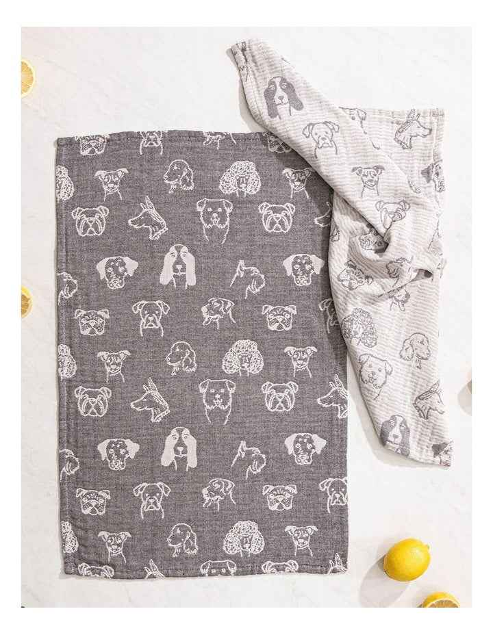 Jacquard Dogs Kitchen Towel 2 Pack in Grey