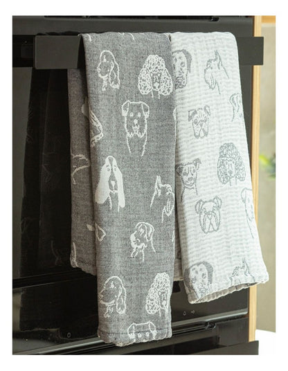 Jacquard Dogs Kitchen Towel 2 Pack in Grey