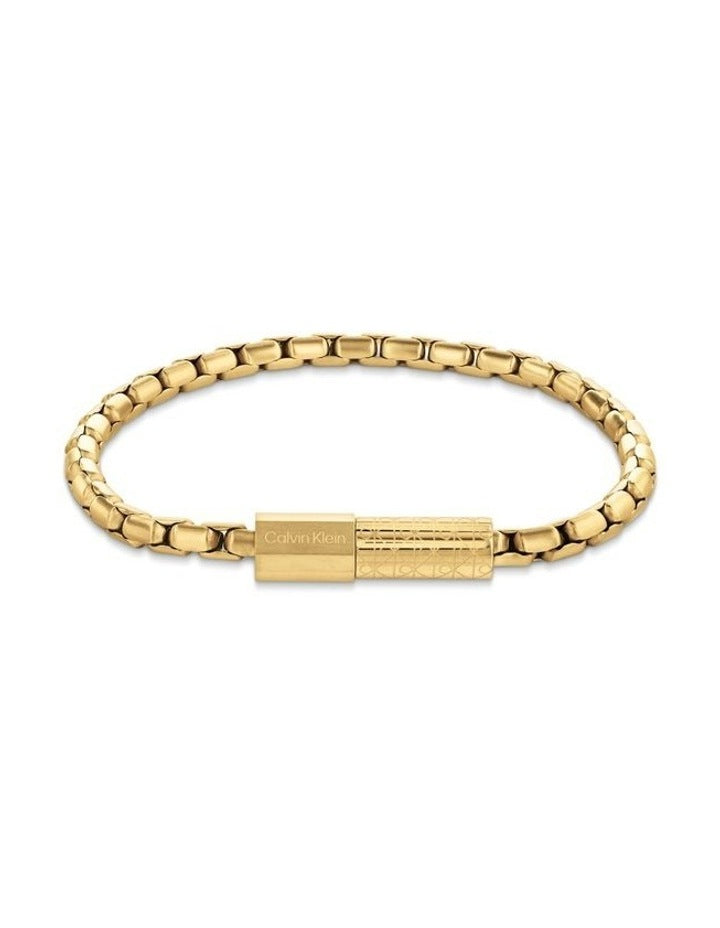 Contoured Barrel Ionic Plated Thin Steel Chain Bracelet in Gold