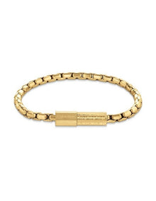 Contoured Barrel Ionic Plated Thin Steel Chain Bracelet in Gold