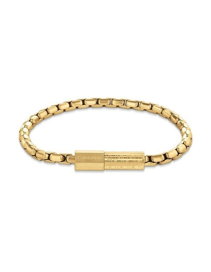 Contoured Barrel Ionic Plated Thin Steel Chain Bracelet in Gold