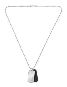 Devon Stainless Steel Leather Pendant With Chain in Black