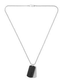 Devon Stainless Steel Leather Pendant With Chain in Black